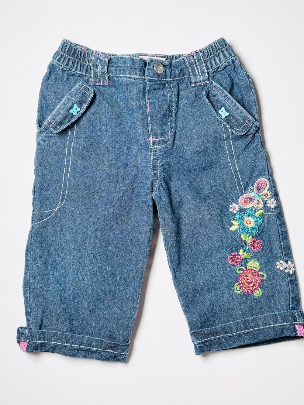 Vintage Y2K Geneviève Lapierre Embroidered Denim Capris 20lbs Cottagecore Retro